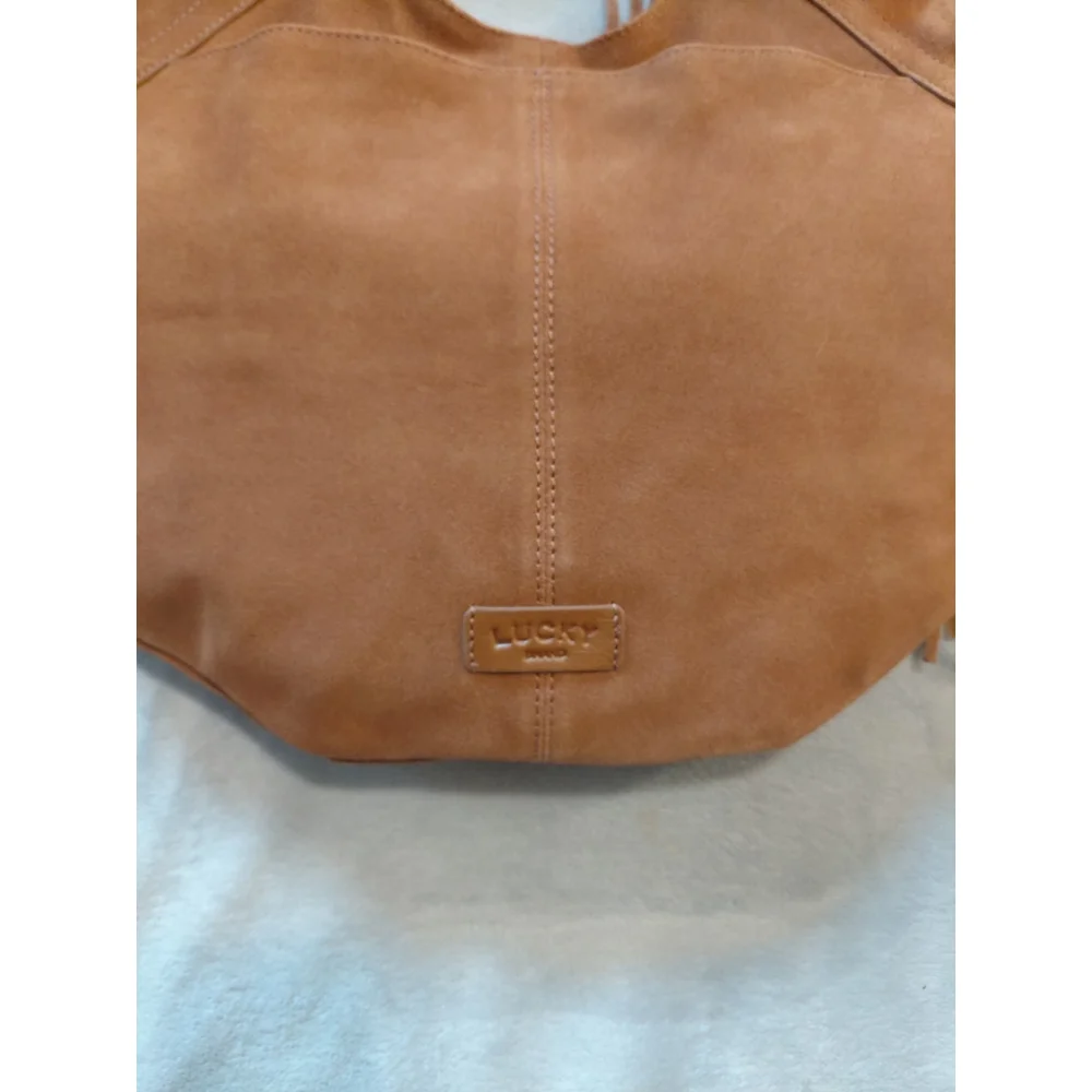 Lucky Brand Nyra Honey Tan Suede Fringe Leather Hobo Shoulder Bag Boho NWT